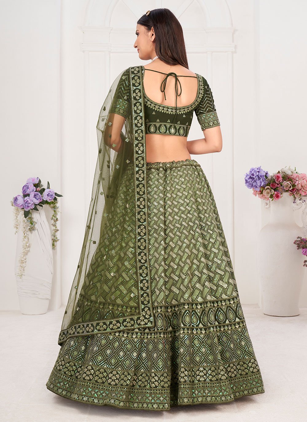 Lehenga Choli Georgette Green Embroidered Lehenga Choli