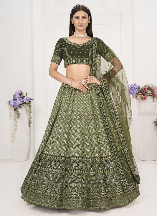 Lehenga Choli Georgette Green Embroidered Lehenga Choli