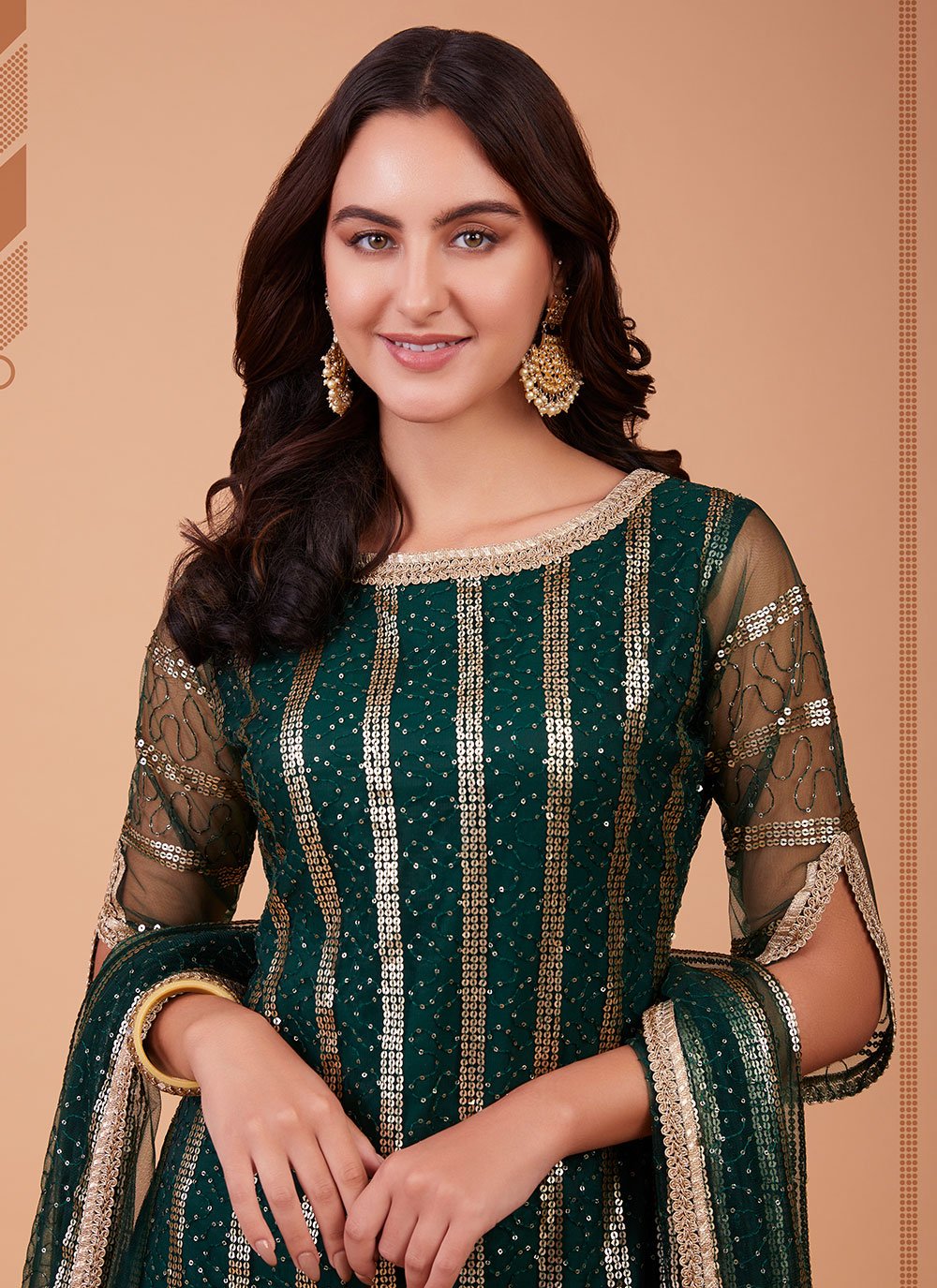 Salwar Suit Net Green Embroidered Salwar Kameez