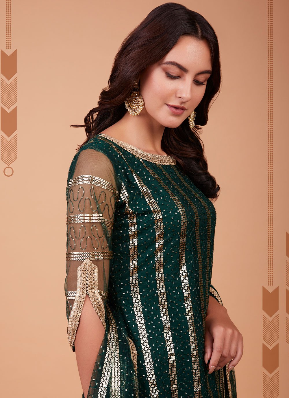 Salwar Suit Net Green Embroidered Salwar Kameez