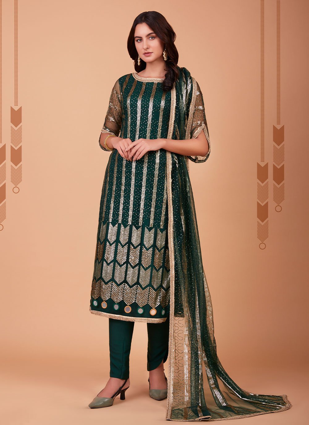 Salwar Suit Net Green Embroidered Salwar Kameez