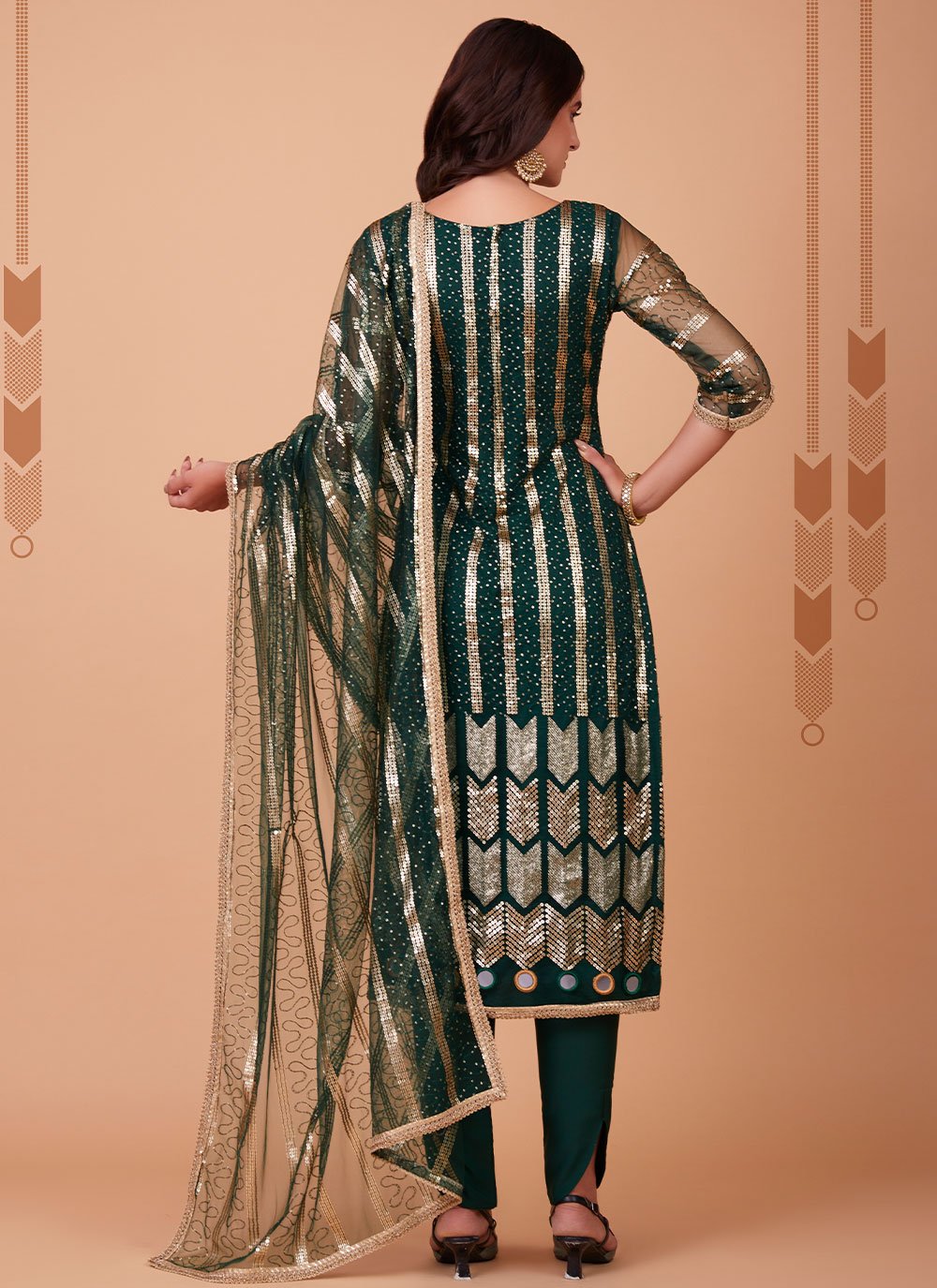 Salwar Suit Net Green Embroidered Salwar Kameez