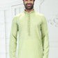 Kurta Pyjama Cotton Linen Green Thread Mens
