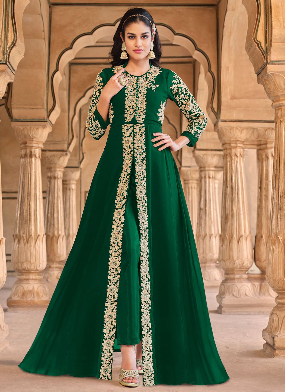 Salwar Suit Georgette Green Embroidered Salwar Kameez