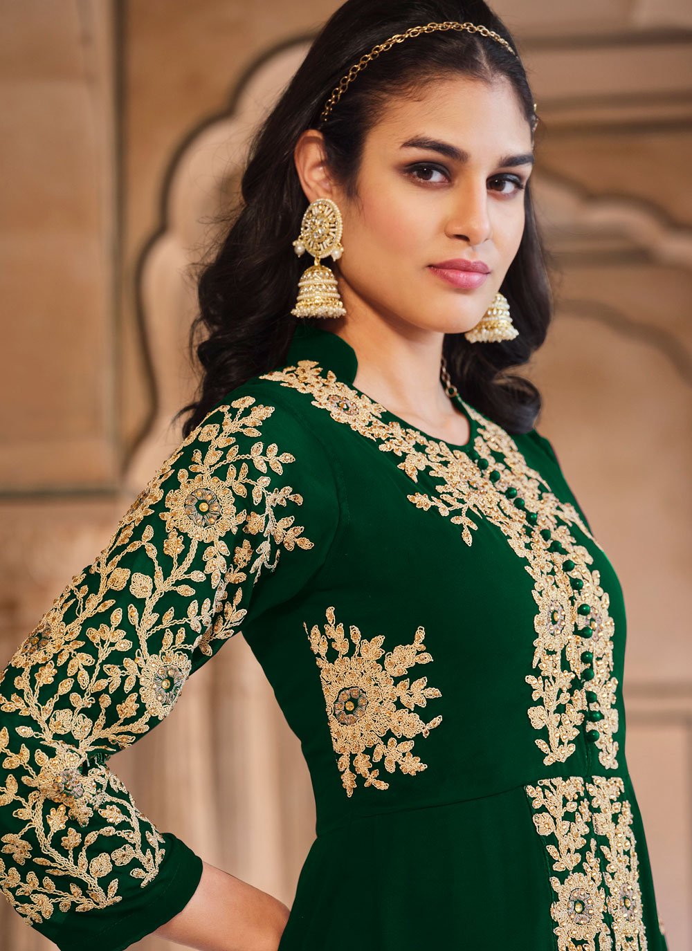 Salwar Suit Georgette Green Embroidered Salwar Kameez