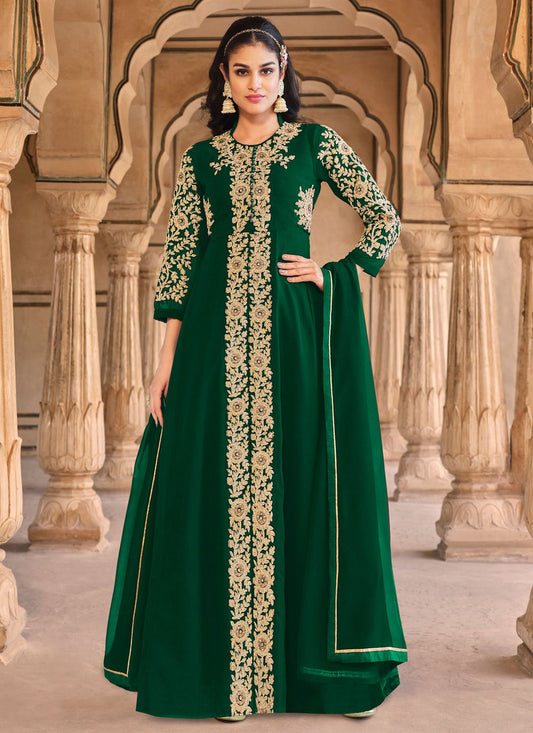 Salwar Suit Georgette Green Embroidered Salwar Kameez