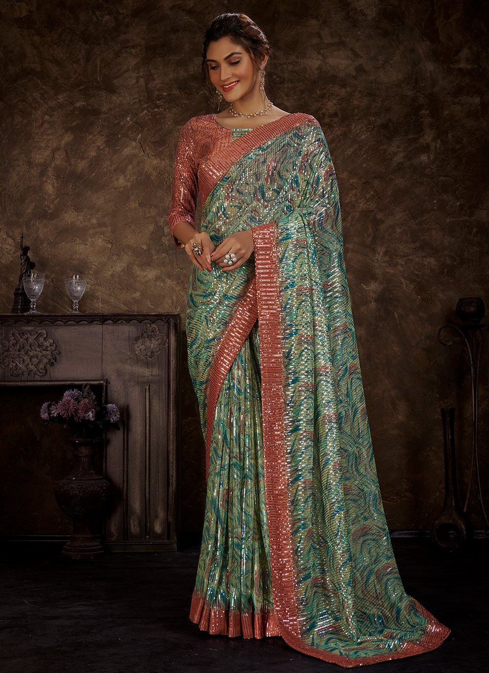 Trendy Saree Imported Green Digital Print Saree