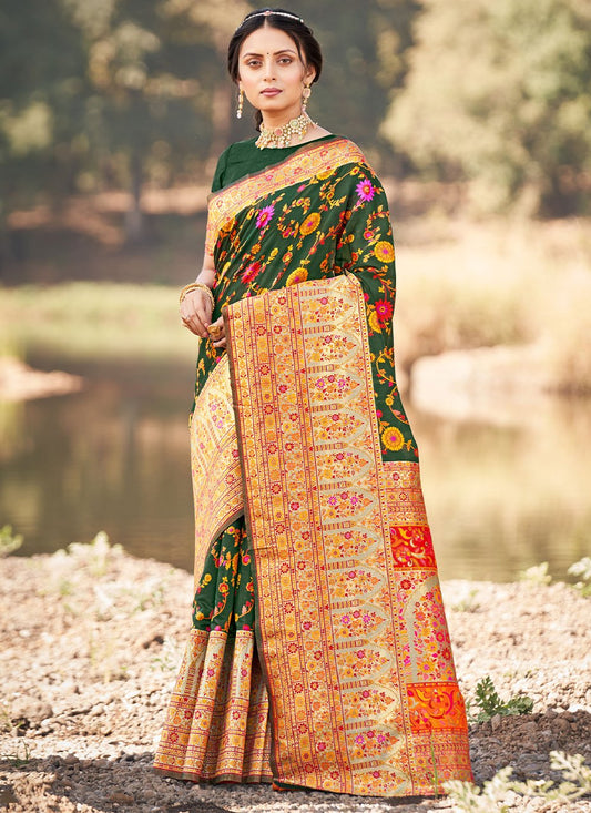 Trendy Saree Silk Green Weaving Saree