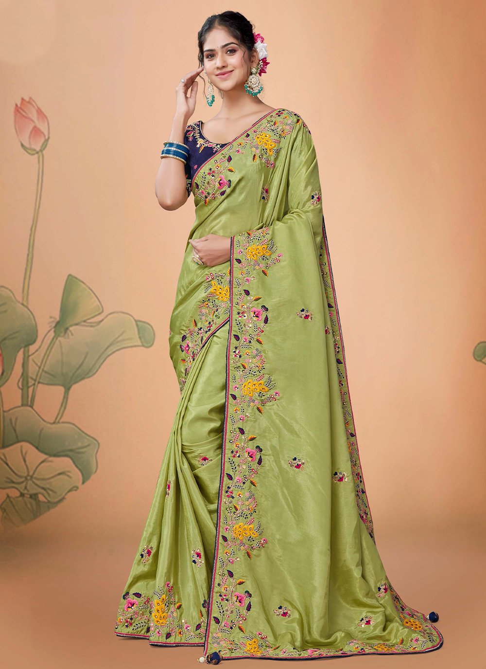 Trendy Saree Silk Green Embroidered Saree