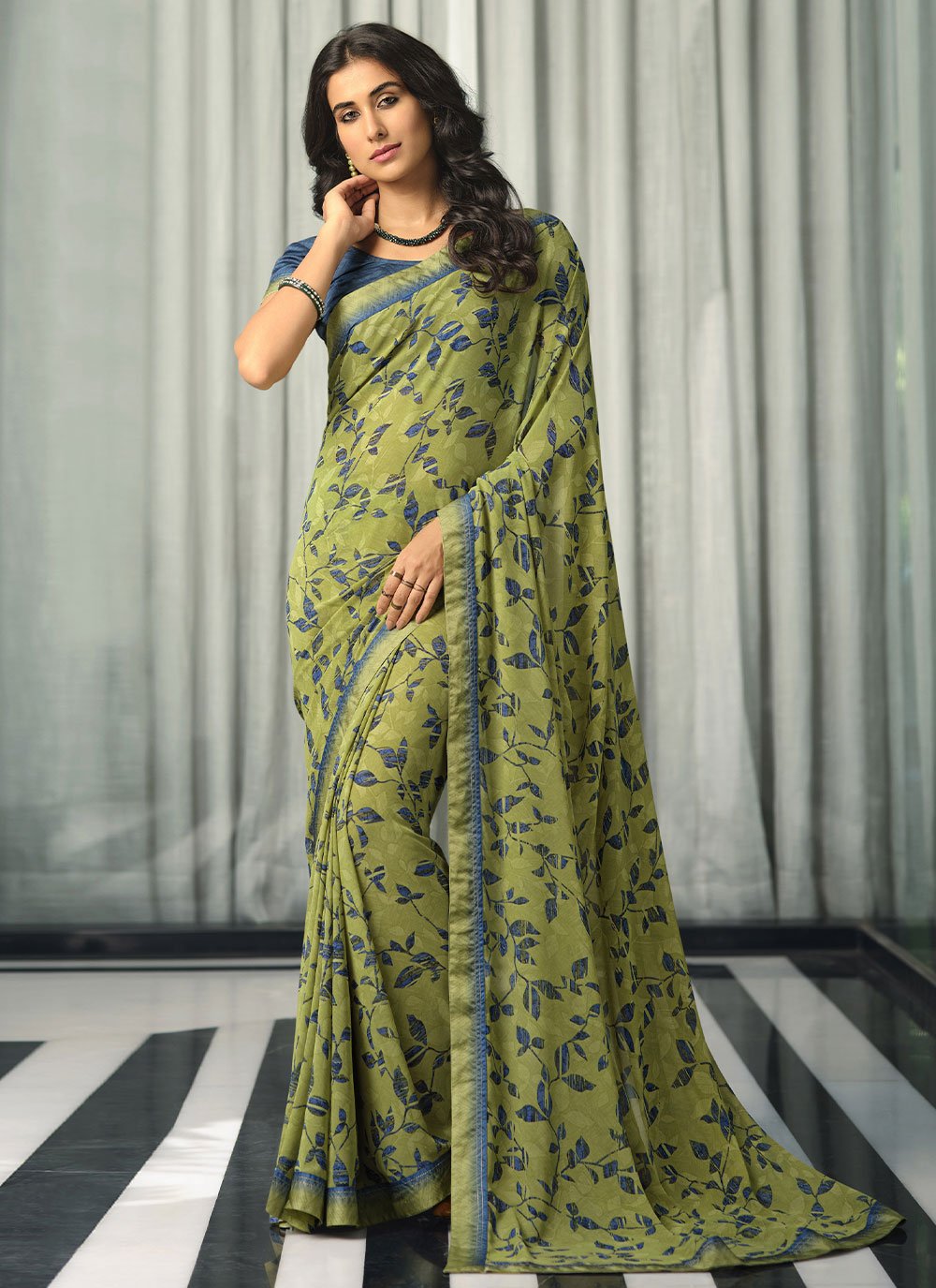 Trendy Saree Georgette Green Lace Saree