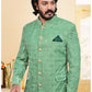 Jodhpuri Suit Velvet Green Embroidered Mens