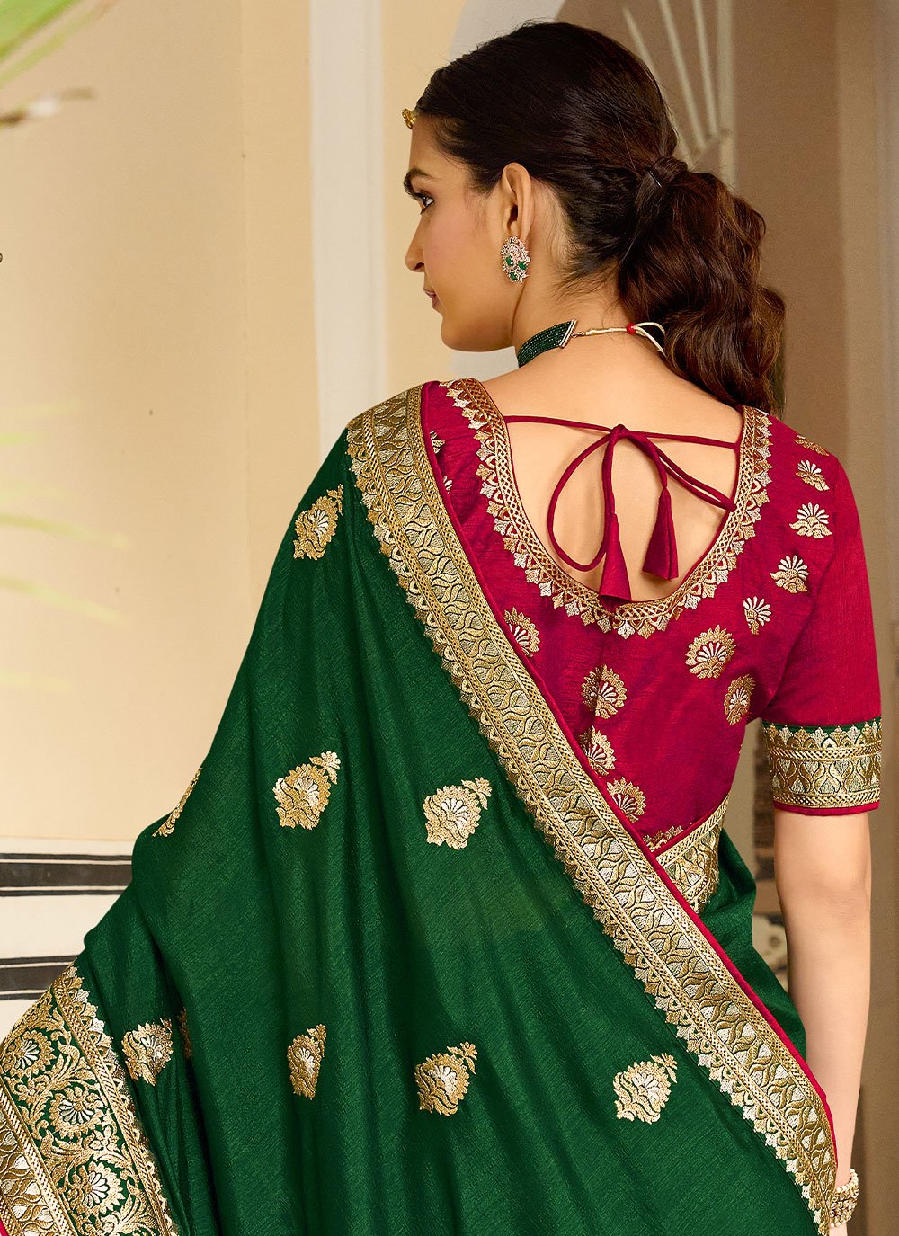 Trendy Saree Vichitra Silk Green Embroidered Saree