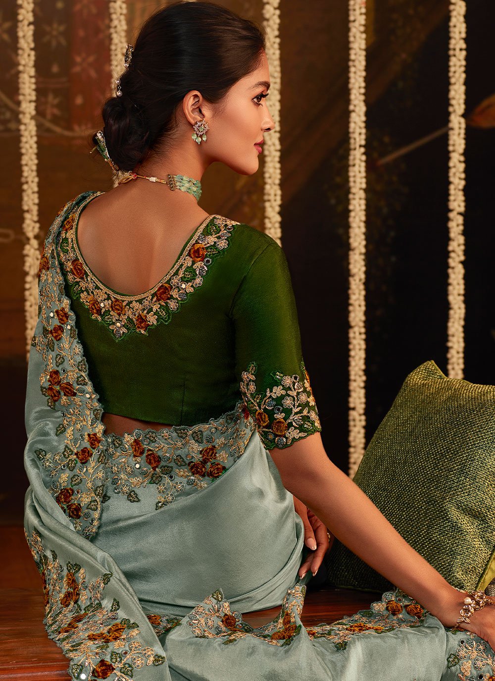 Classic Viscose Green Embroidered Saree