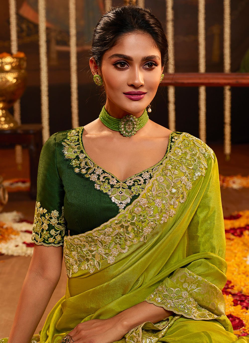 Trendy Saree Viscose Green Embroidered Saree