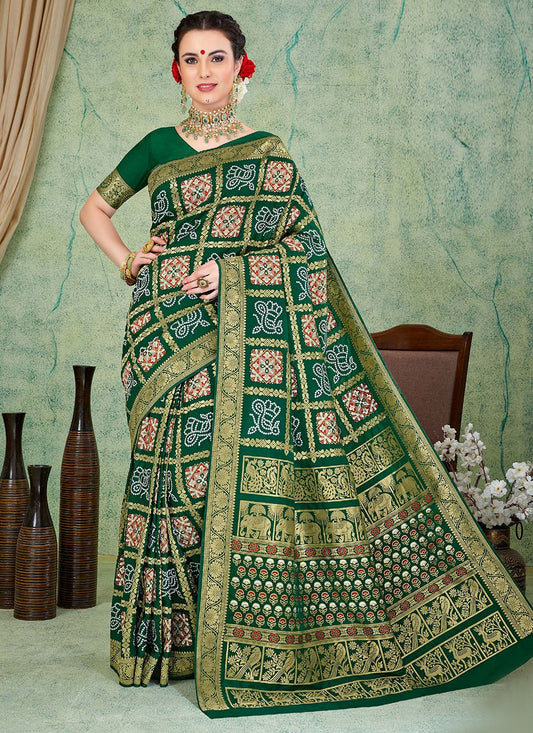 Contemporary Art Silk Green Weaving Saree