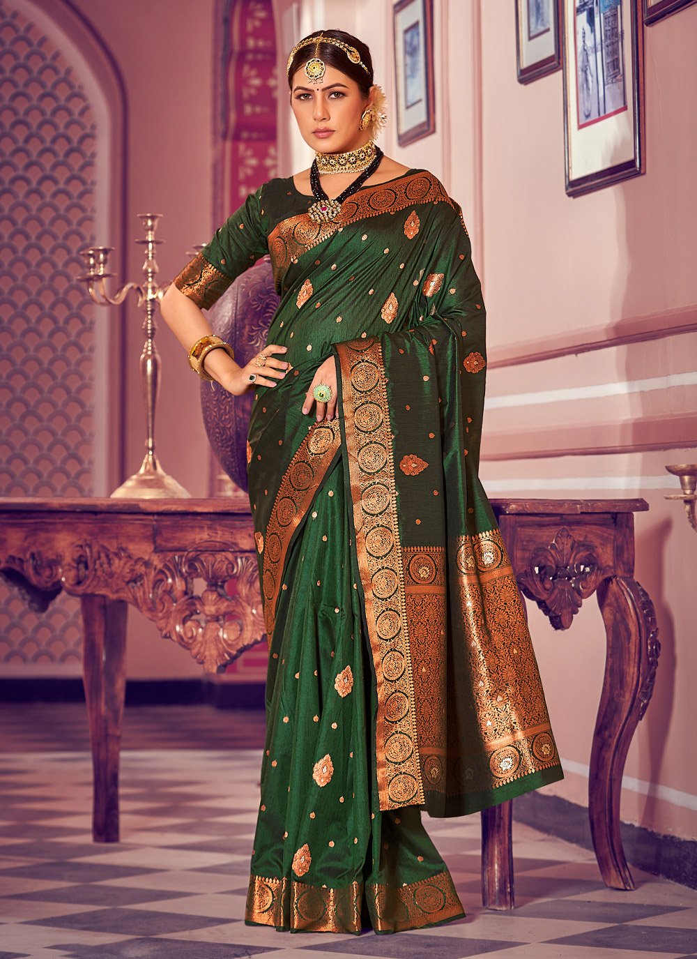 Designer Banarasi Silk Green Weaving Saree