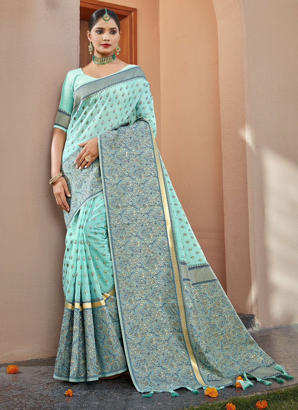 Traditional Saree Banarasi Silk Green Weaving Saree