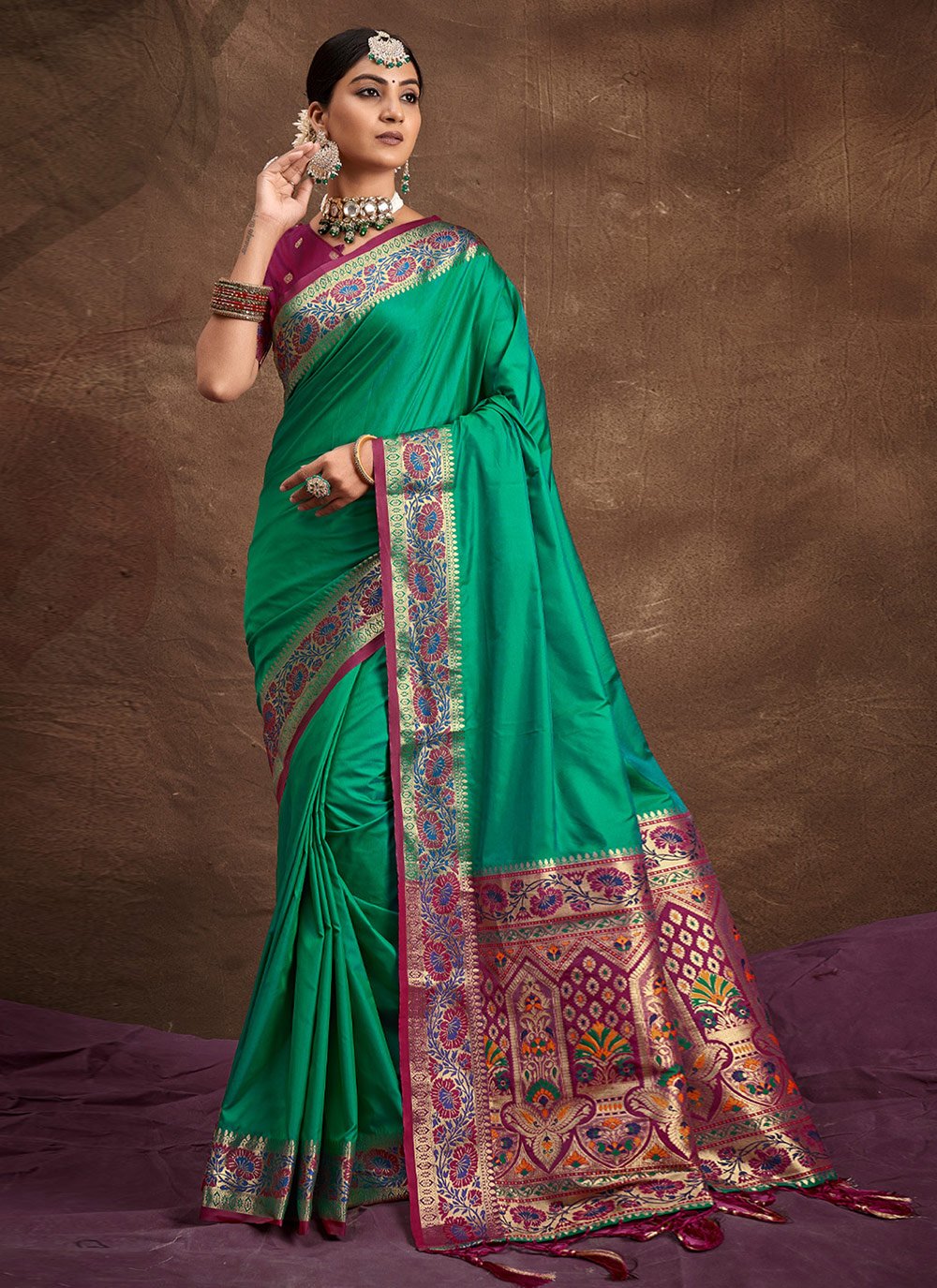 Traditional Saree Banarasi Silk Green Weaving Saree