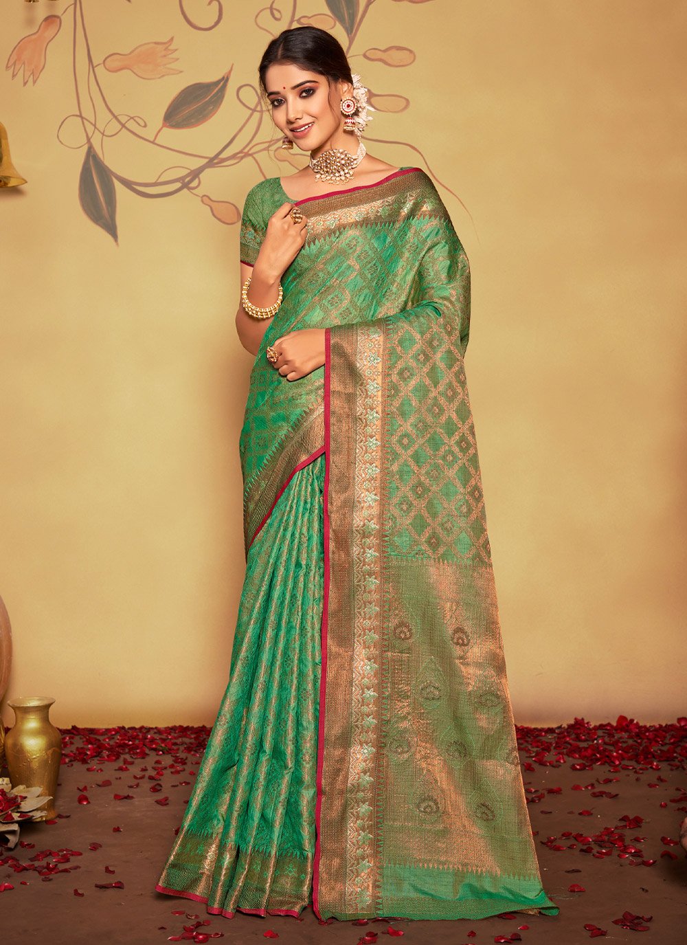 Traditional Saree Banarasi Silk Green Weaving Saree