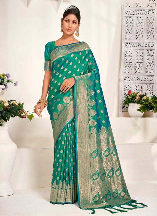 Trendy Saree Banarasi Silk Green Weaving Saree