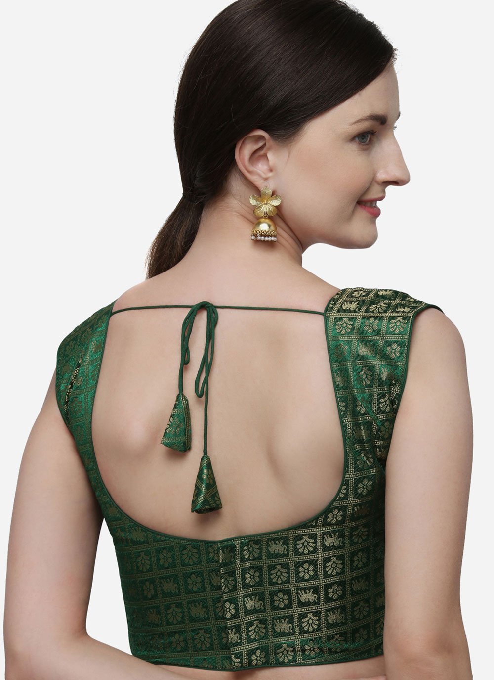 Blouse Jacquard Green Weaving Blouse