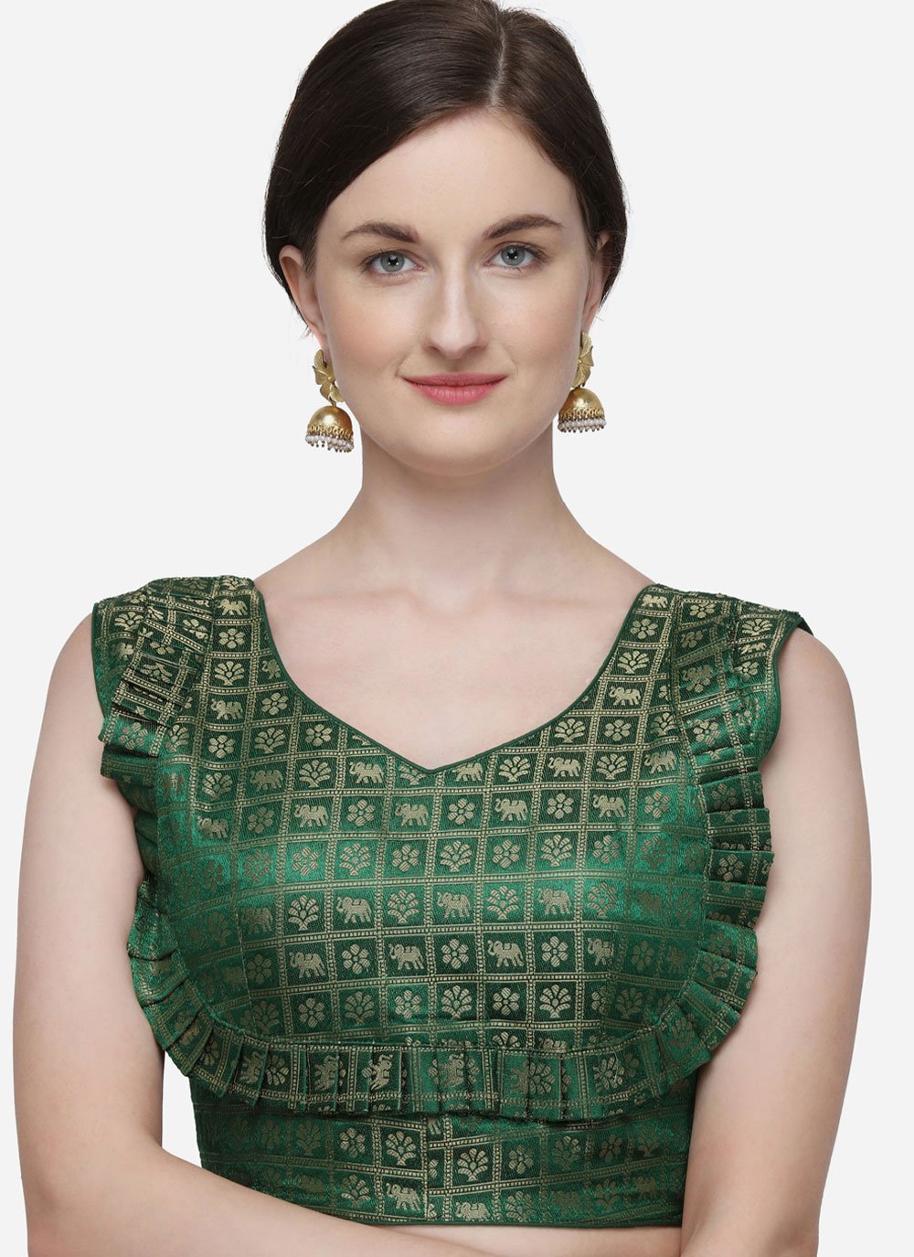 Blouse Jacquard Green Weaving Blouse