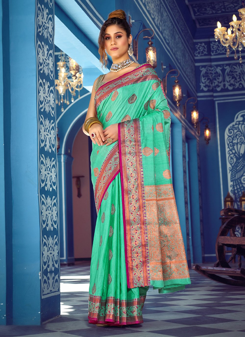 Designer Banarasi Silk Green Weaving Saree