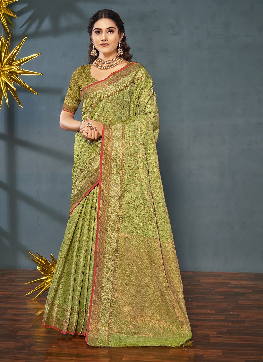 Designer Banarasi Silk Green Weaving Saree