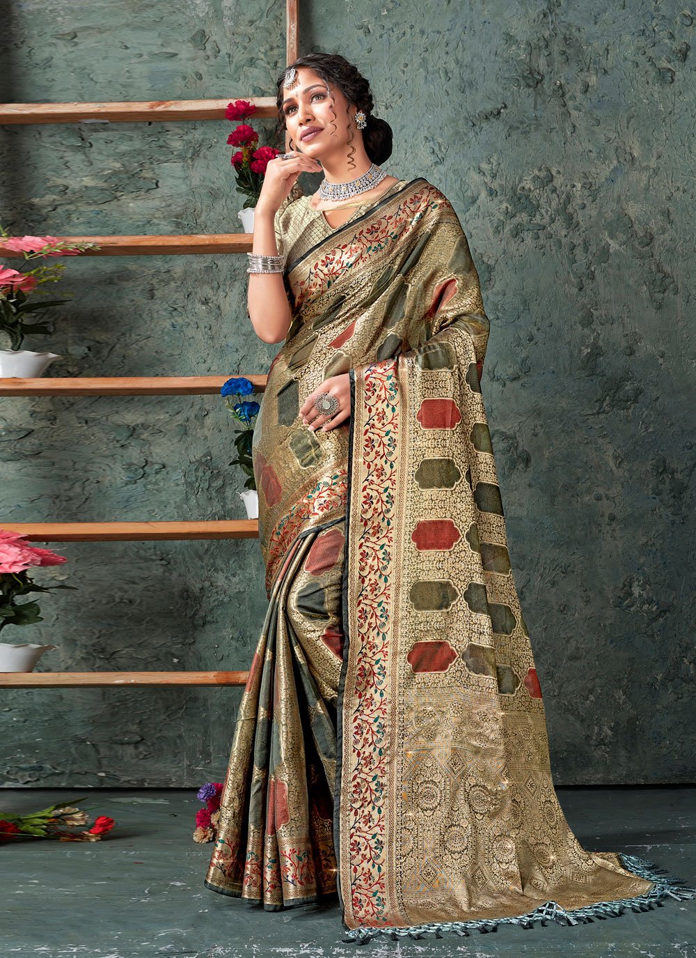 Designer Organza Green Weaving Saree