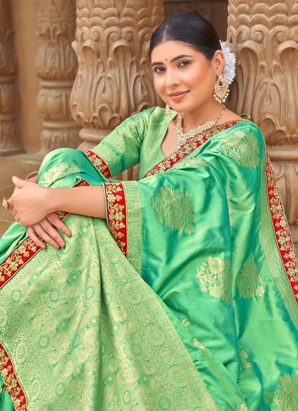 Classic Banarasi Silk Green Weaving Saree