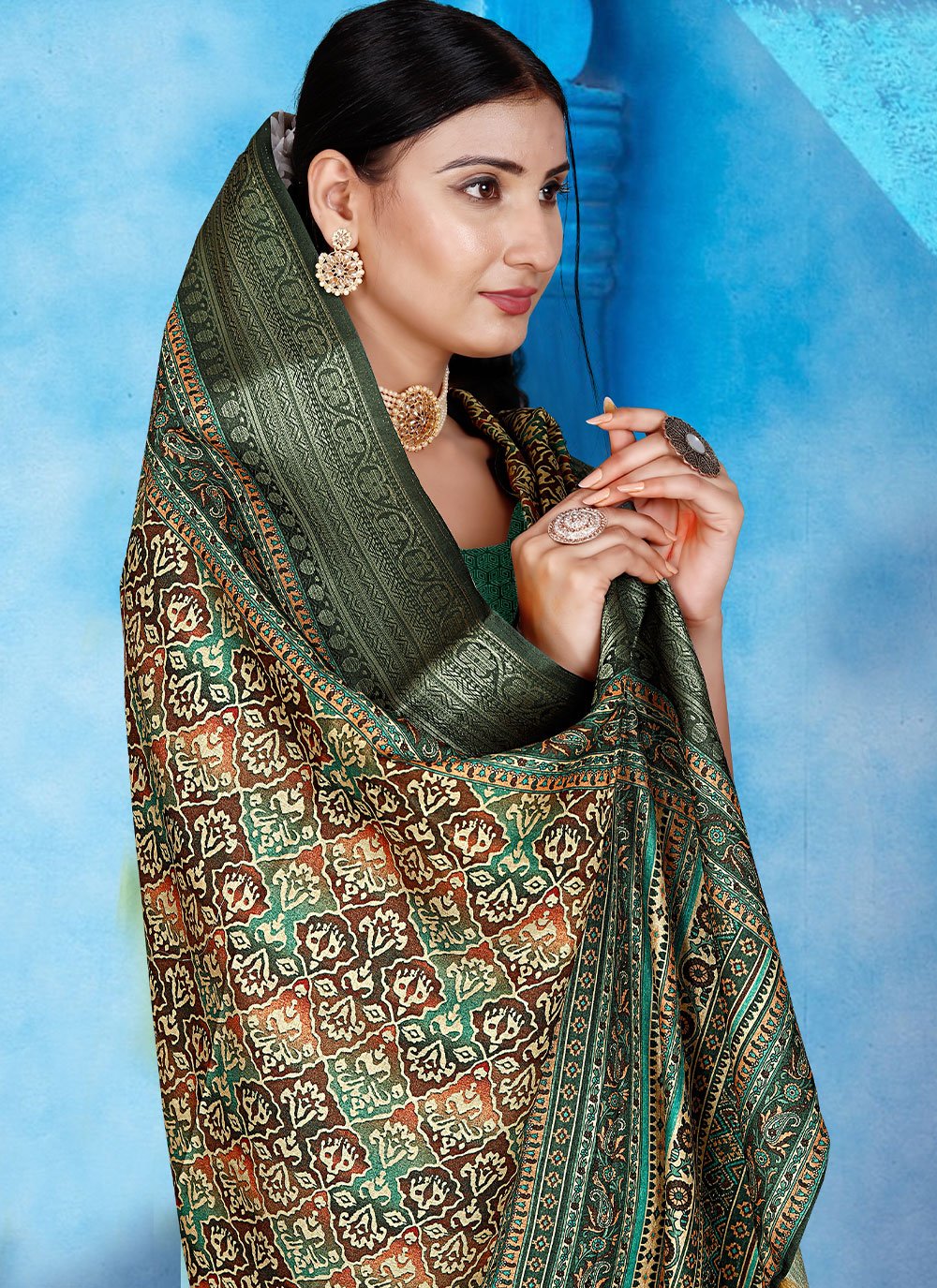 Contemporary Tussar Silk Green Patch Border Saree