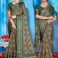 Contemporary Tussar Silk Green Patch Border Saree