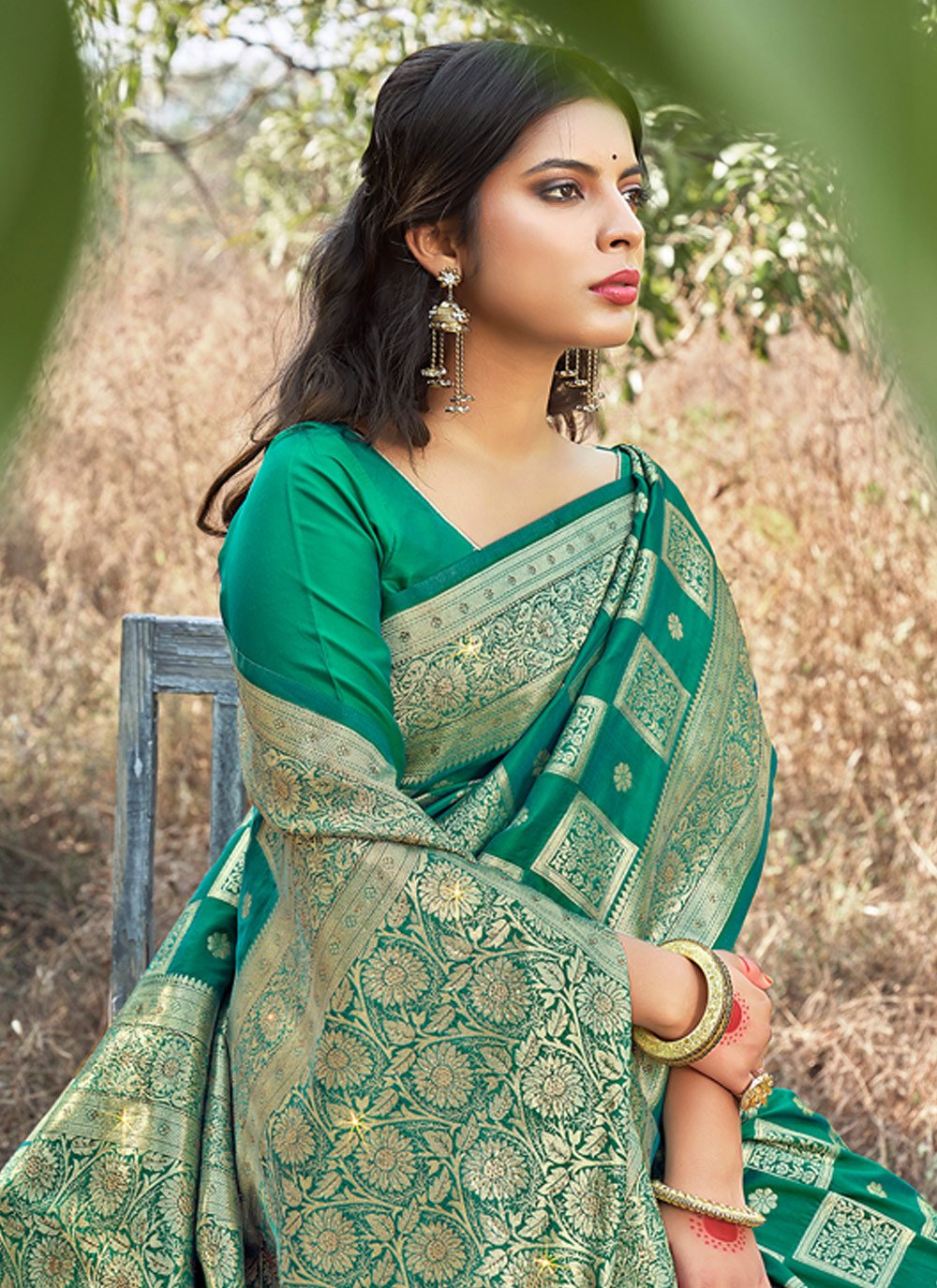 Traditional Saree Banarasi Silk Green Weaving Saree