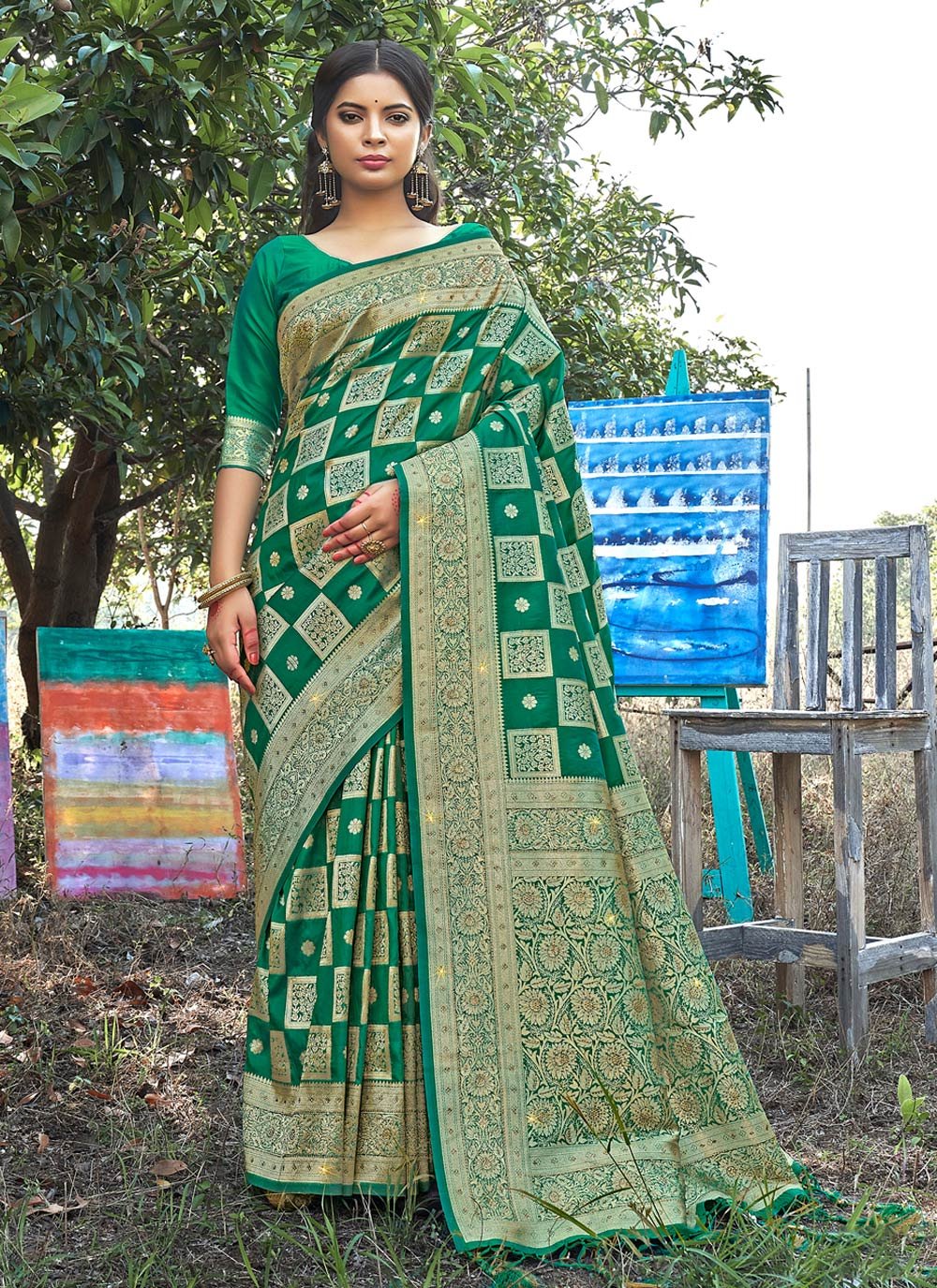 Traditional Saree Banarasi Silk Green Weaving Saree