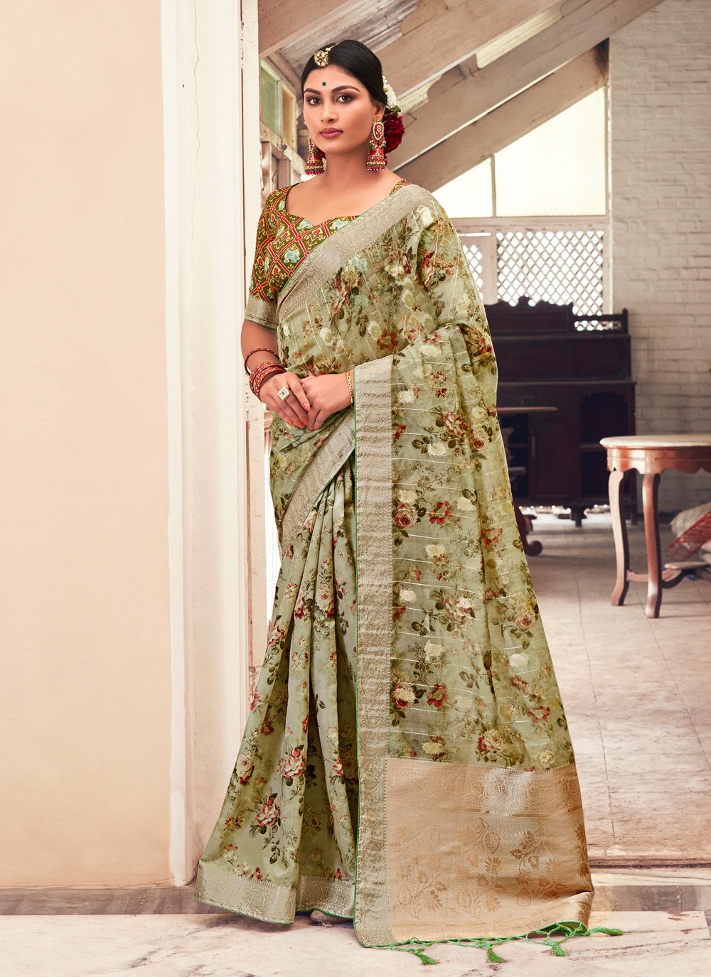 Traditional Saree Silk Green Weaving Saree