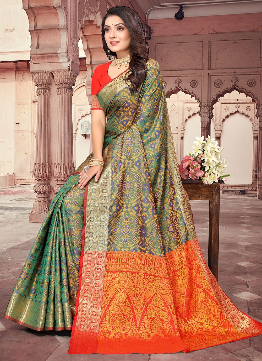 Classic Patola Silk Green Weaving Saree