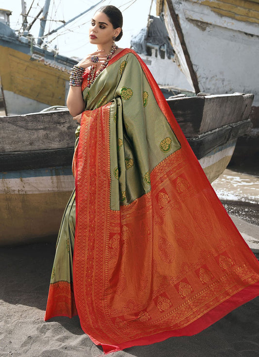 Classic Silk Green Weaving Saree