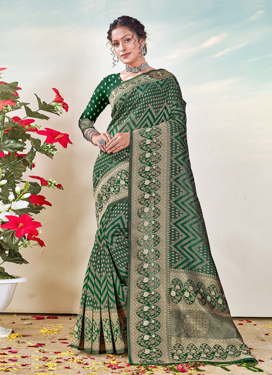 Traditional Saree Organza Green Weaving Saree