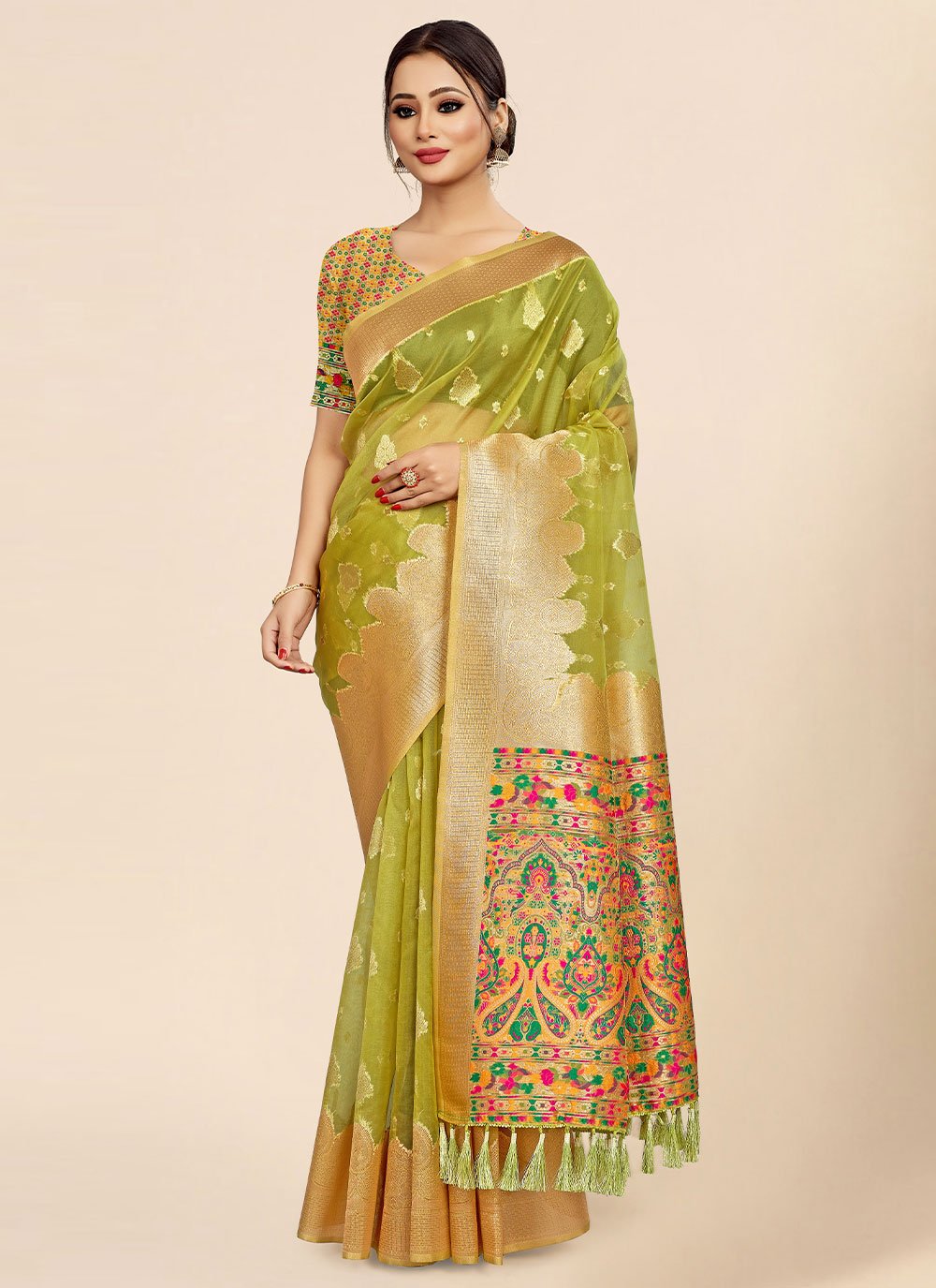 Classic Organza Green Weaving Saree