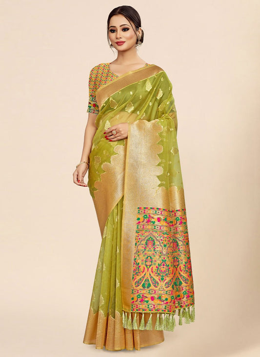 Classic Organza Green Weaving Saree