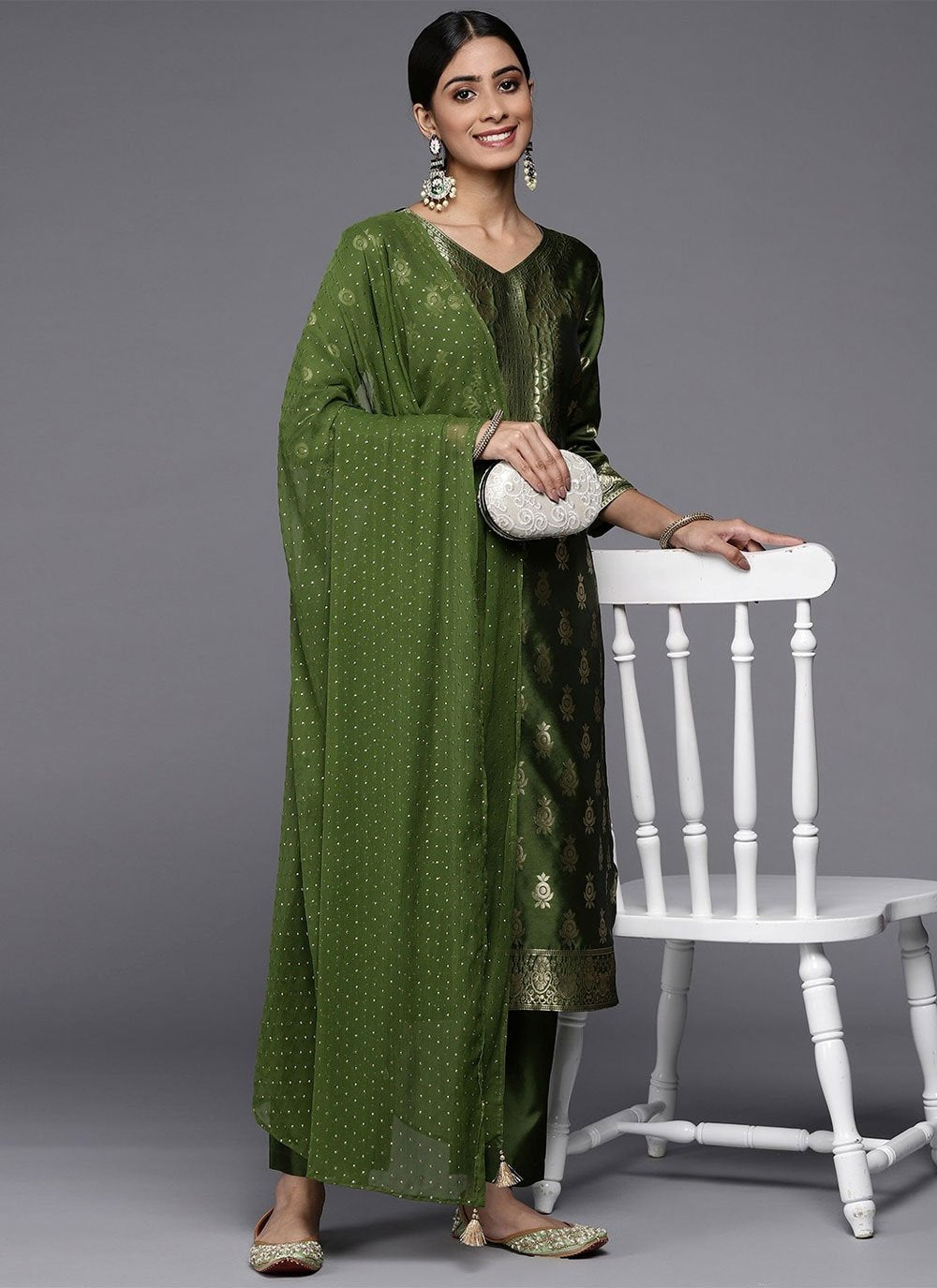 Salwar Suit Silk Green Weaving Salwar Kameez