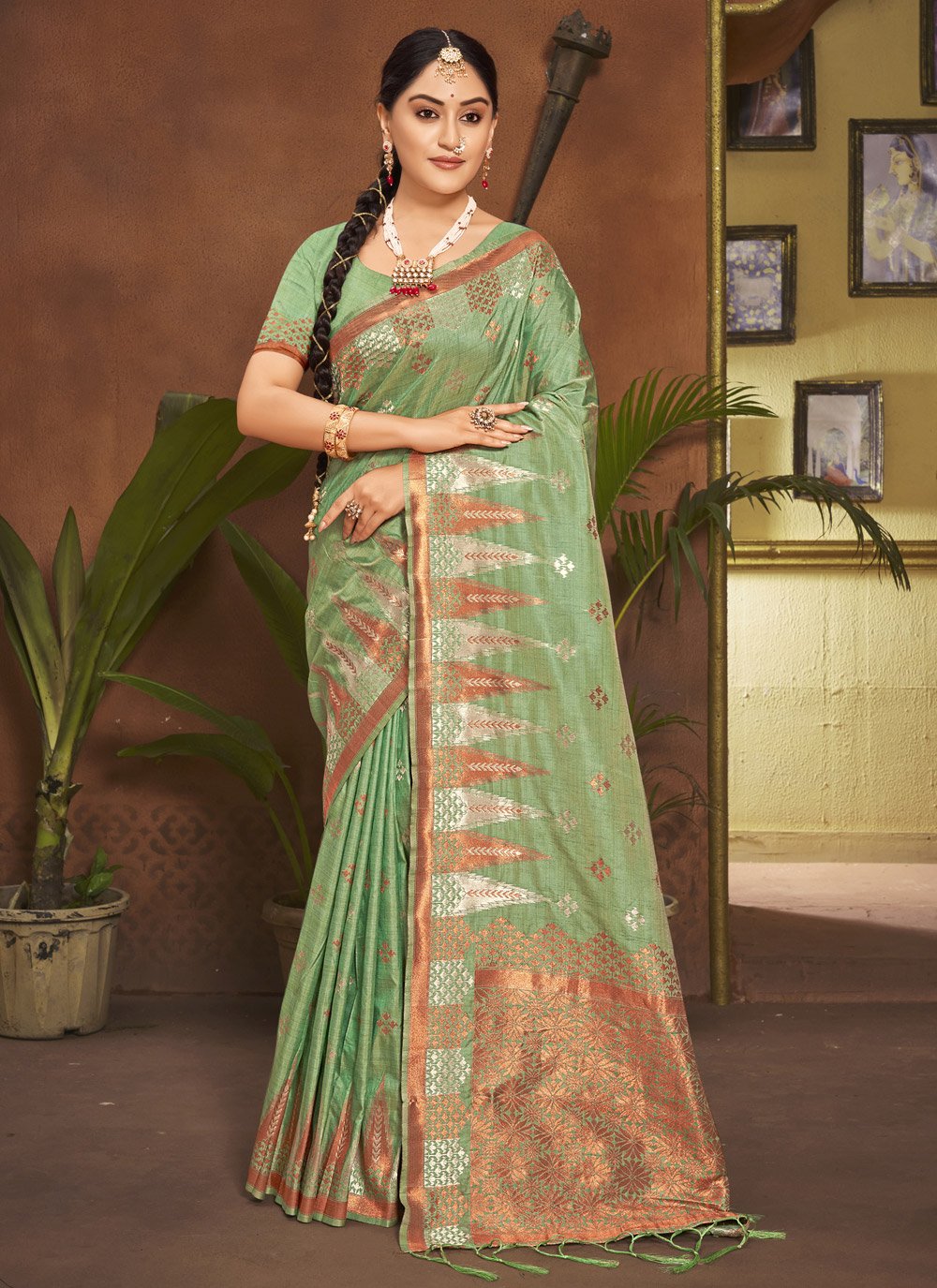 Traditional Saree Silk Green Weaving Saree