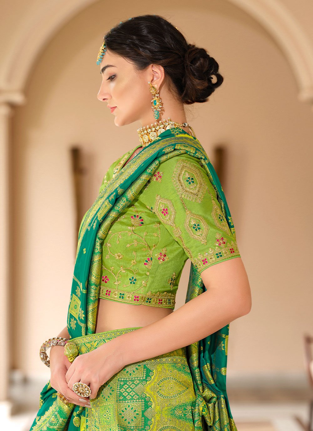 Traditional Saree Silk Green Weaving Saree