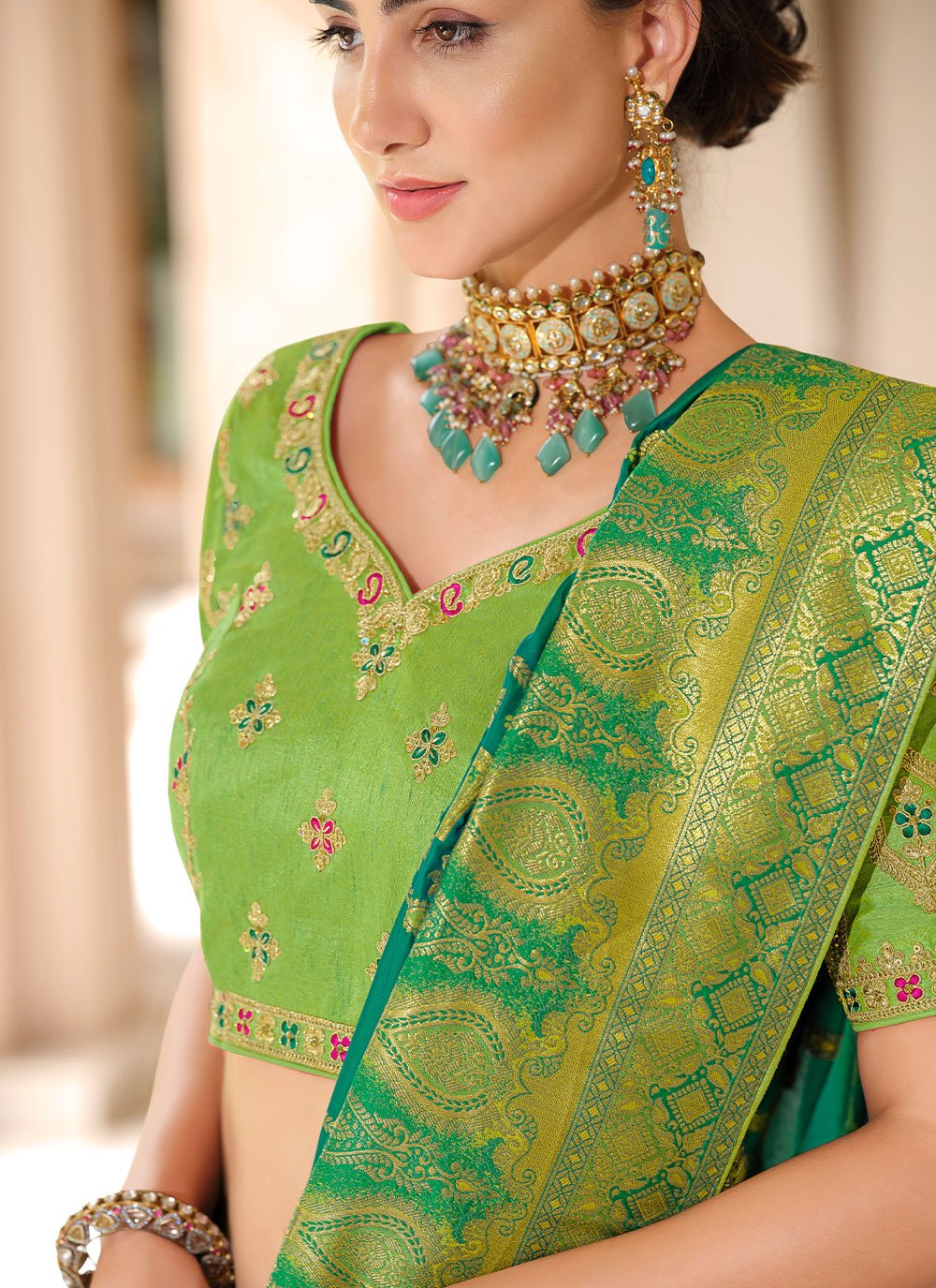 Traditional Saree Silk Green Weaving Saree