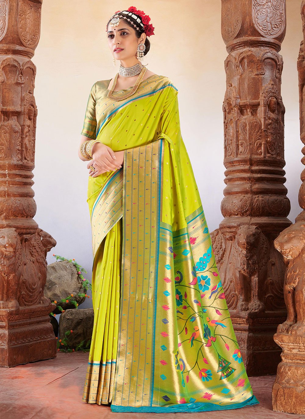 Traditional Saree Silk Green Weaving Saree