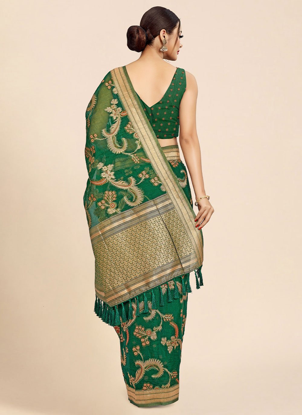 Trendy Saree Organza Viscose Green Weaving Saree