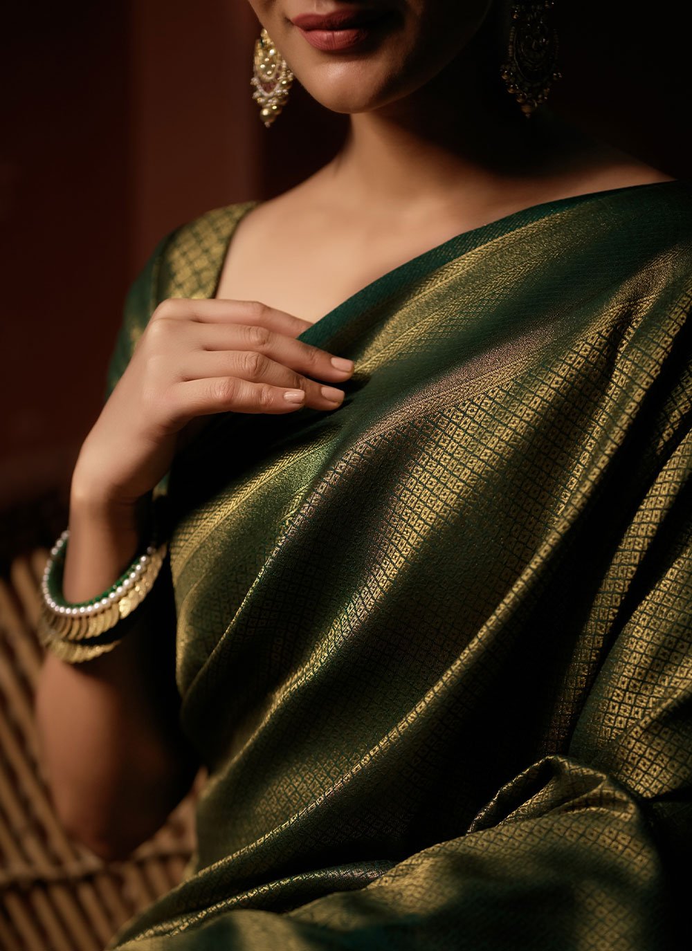 Trendy Saree Kanjivaram Silk Green Weaving Saree