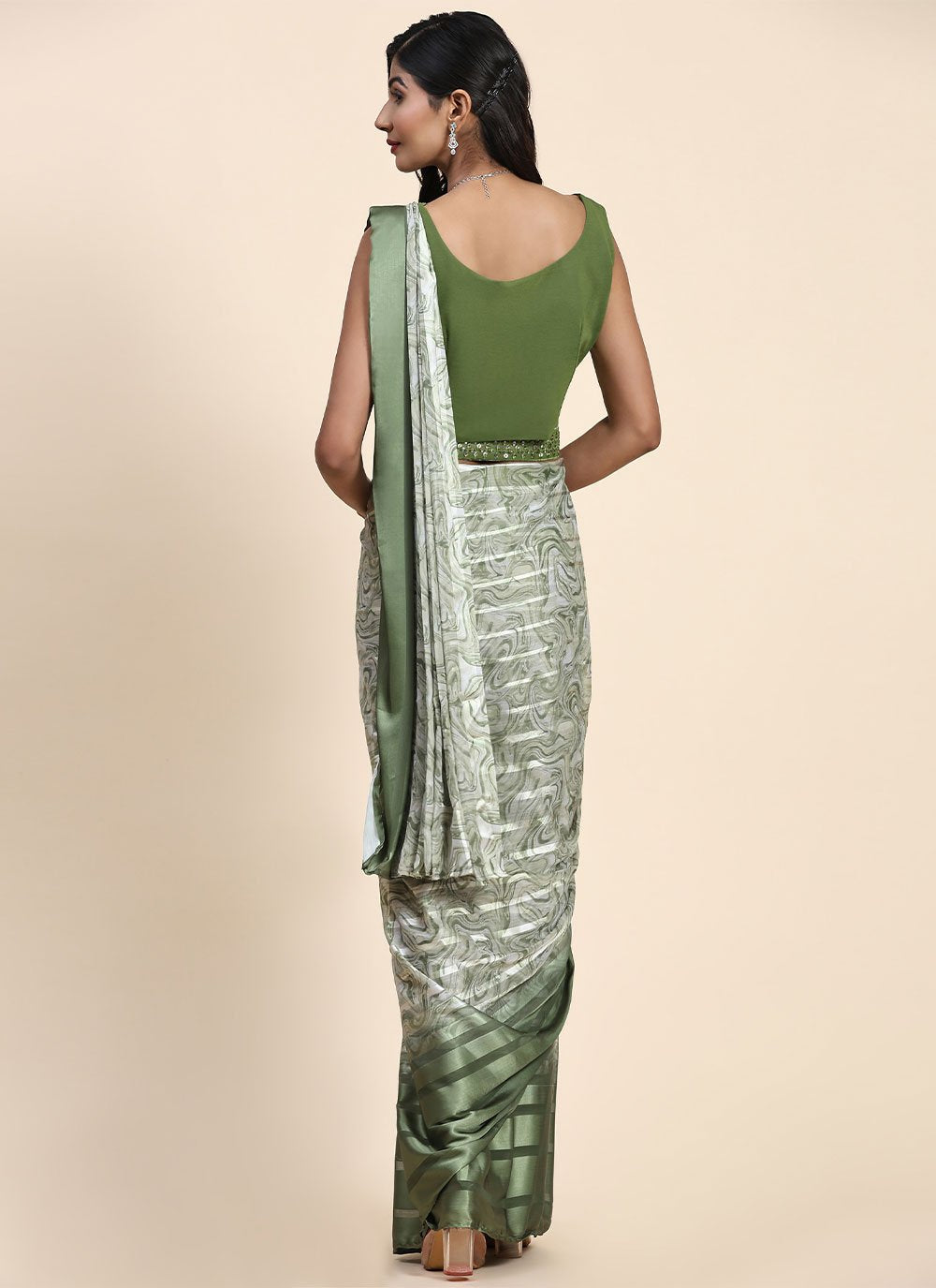 Classic Satin Silk Green Embroidered Saree