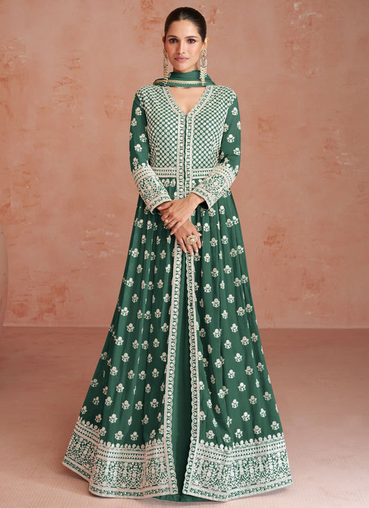 Lehenga Choli Georgette Green Embroidered Lehenga Choli