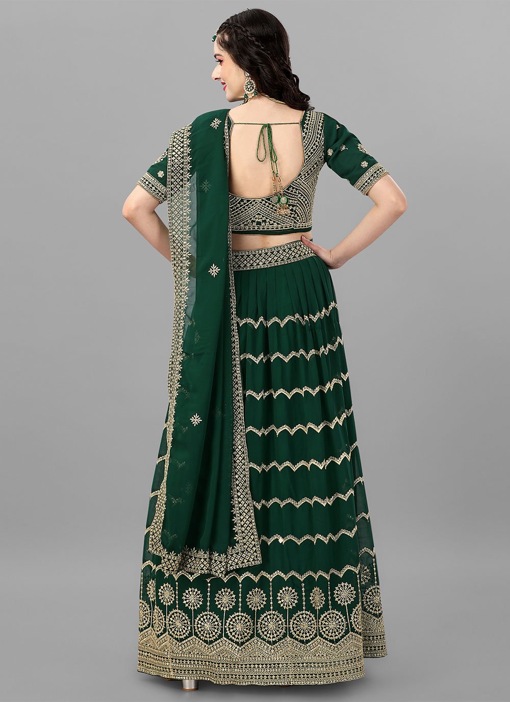 Lehenga Choli Faux Georgette Green Cord Work Lehenga Choli